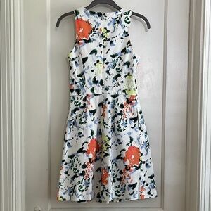 Gap Sara Dress White Floral Cotton Sleeveless Cocktail Fit and Flare